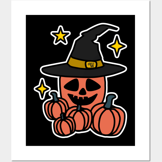 Spooky Halloween Pumpkin in a Witches Hat Wall Art by Nice Surprise